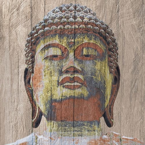 Wooden Painted Buddha Square Religious Print