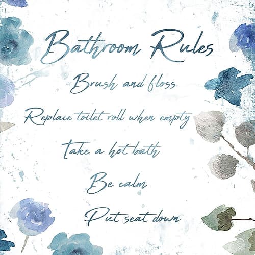 Floral Bathroom Rules Art Print