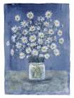 Daisies On Blue Canvas 2 Art Print