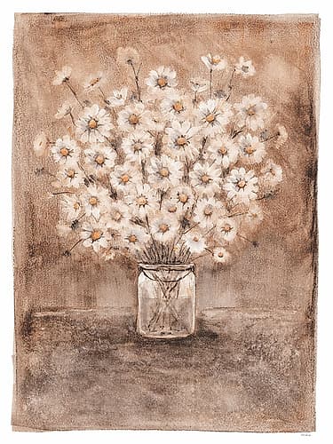 Daisies On Mocha Canvas 3 Art Print by Patti Bishop