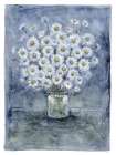 Daisies On Blue Canvas 3 Art Print