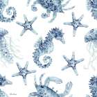 Blue Seahorse Starfish Pattern Art Print