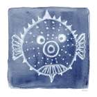 White Blow Fish lndigo Art Print