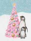 Pastel Pink Tree Penguins Art Print