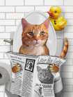 Whimsy Animals Cat On Toilet With Ducky Art Print