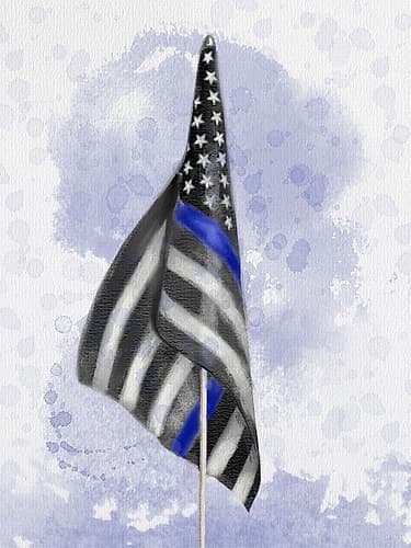 Police Blue Line Flag Watercolor Print