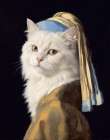 Cat With The Pearl Earring Surreal Print