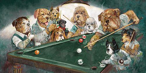 Dogs Playing Pool