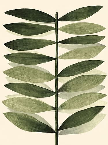 Green Leaves on Pale Canvas I Art Print by Aria K