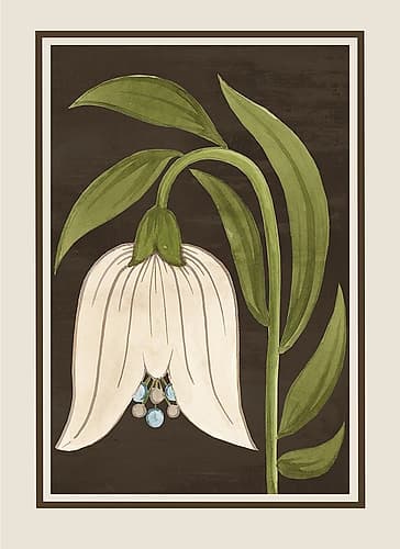 Decorative Bellflower and Leaves Art Print by Alex Black
