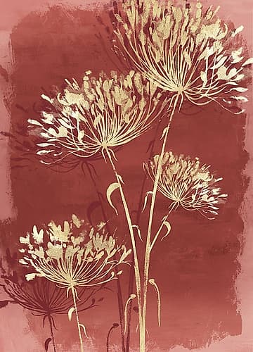 Golden Blossoms Against Earthy Canvas I Art Print by Ailsa Black