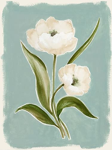 White Tulips on Blue Canvas I Art Print