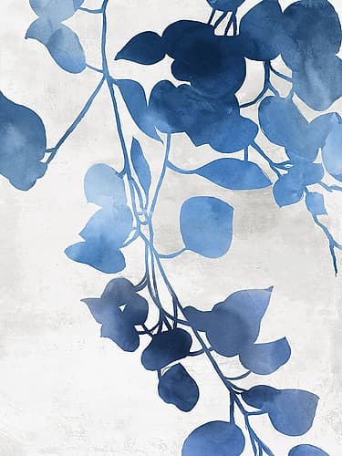 Blue Silhouettes on White Canvas I Art Print