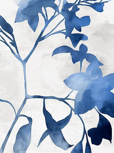 Blue Silhouettes on White Canvas II Art Print