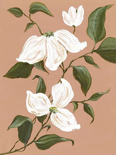White Blooms on Earthy Canvas I Art nouveau reproduction