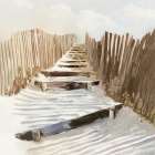 Wooden Steps Toward Cloudy Horizon Abstract Art Print