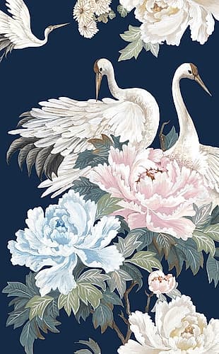 Pearly White Cranes I Art Print