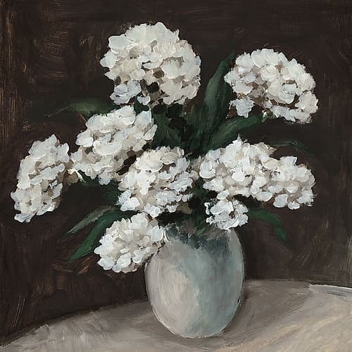 White Blossoms in Simple Vase Art Print by Lily K