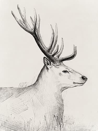 Majestic Stag in Profile Drawing Art Print by Lily K