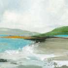 Coastal Serenity with Green Hills Art Print by PI Studio
