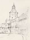 Clock Tower in Quiet Street Art Print by PI Studio