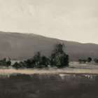 Misty Hillside with Dark Trees I Art Print by PI Studio