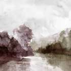Misty Riverbank Reflections Art Print