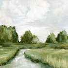 Tranquil Stream Through Green Fields Art Print