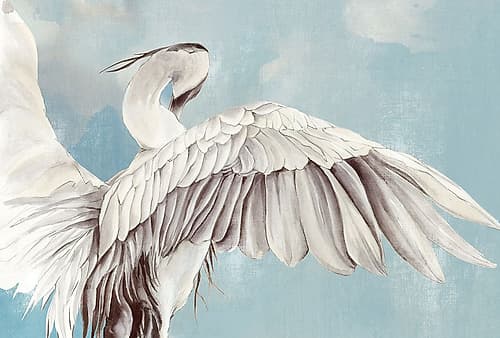 Graceful Heron Stretching Wings Art Deco Print