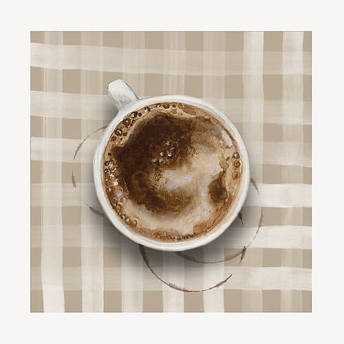Cup on Checkered Tablecloth Café reproduction
