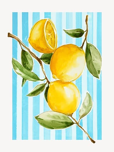 Lemons on Striped Background Art Print