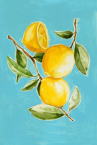 Lemons on Blue Background Art Print