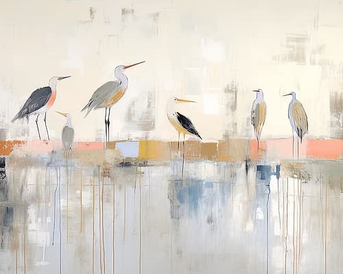 Birds Perched on a Reflective Line Moderne reproduction