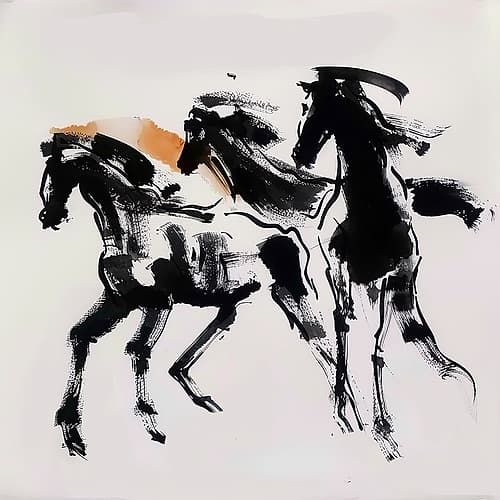 Dynamic Dance of Ink Horses Minimaliste reproduction