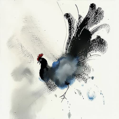 Rooster in Motion and Mist Aquarelle reproduction