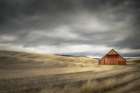 Old Barn in the Winter Field Art Print