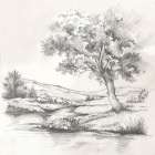 Shaded Tree Beside Quiet Stream Art Print