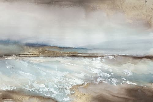 Misty Coastal Horizon Emergence Aquarelle reproduction