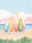 Colorful Surfboards on Sandy Beach Art Print