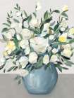 White Blooms in Blue Vase Art Print