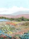 Blooming Fields by a Tranquil Lake Art Print