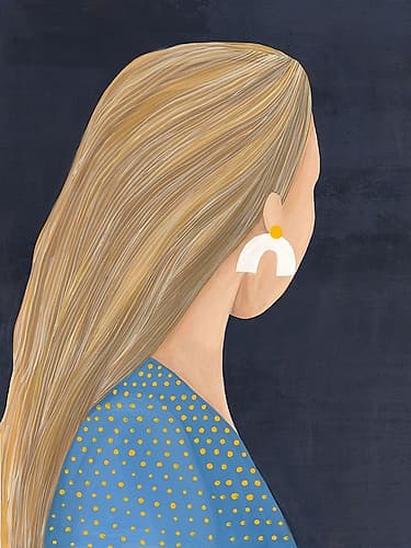 Woman in Blue Polka Dots Art Print