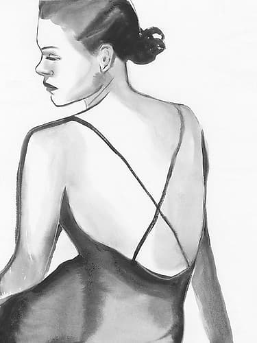 Elegant Poise in Monochrome Dress Aquarelle reproduction