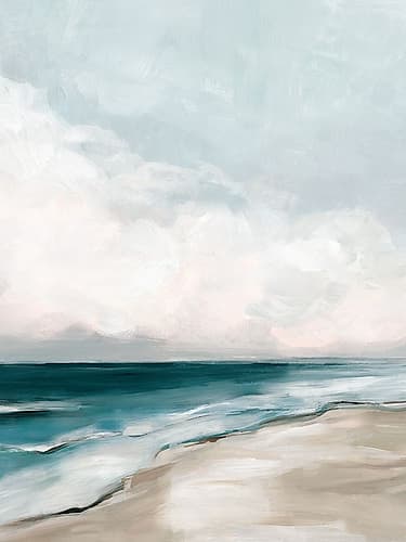 Calm Shoreline Under Overcast Sky Plage reproduction
