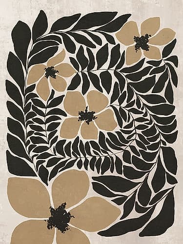 Botanical Harmony in Black and Gold Doré reproduction