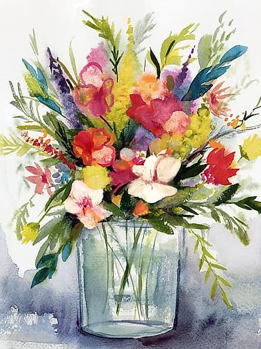 Vibrant Blooms in Glass Vase Impressionniste reproduction