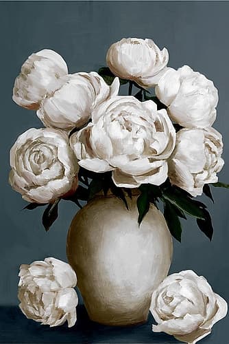 White Peonies in Ceramic Vase Art déco reproduction