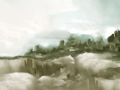 Misty Horizon Over Green Terrain Art Print