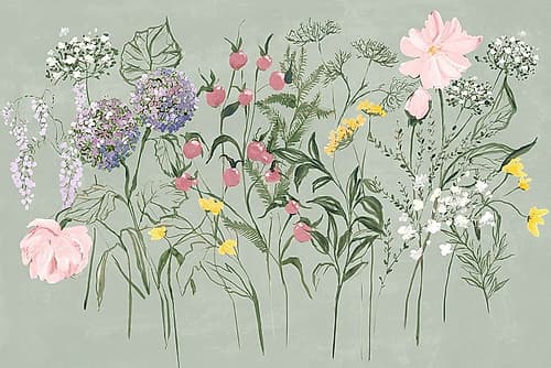 Garden Blooms on Soft Green Art Print