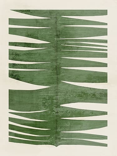 Green Fronds on Cream Canvas I Geometric Print